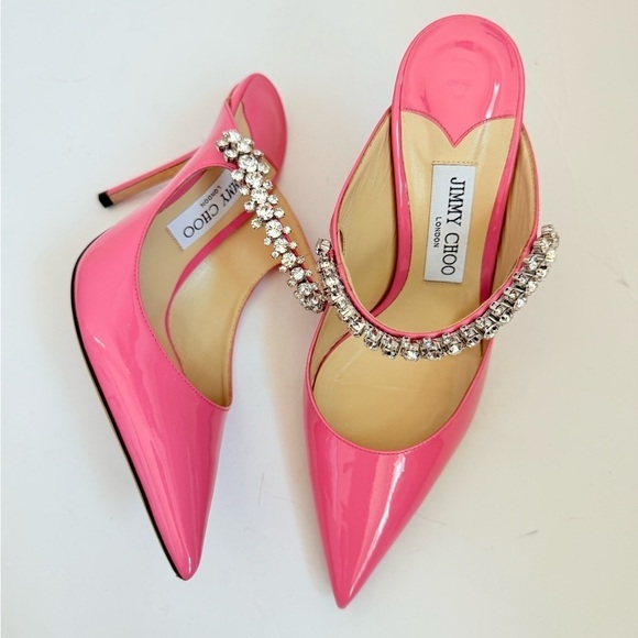 Jimmy Choo Shoes - Jimmy Choo Candy Pink Patent Leather Bing 100 Crystal Embellished Mule pumps 38